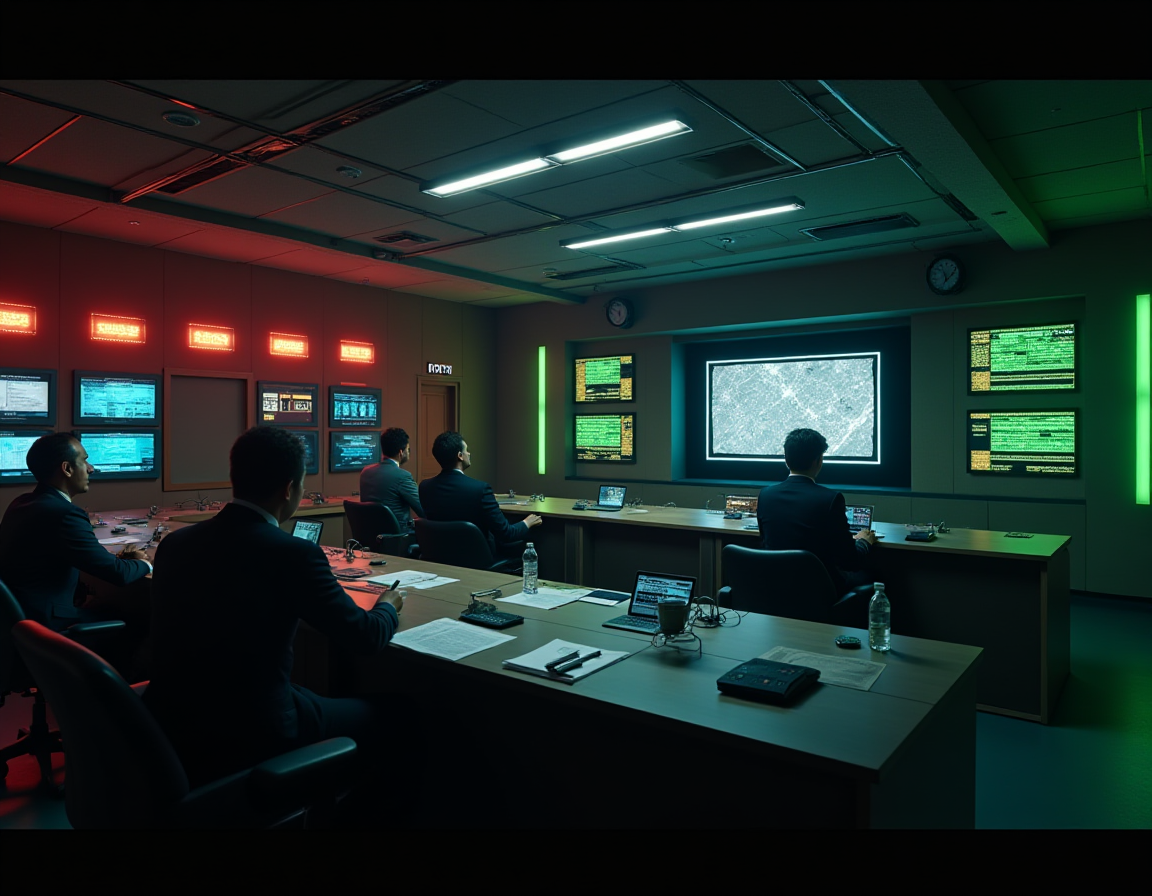 Satellite control room status board flipping to green