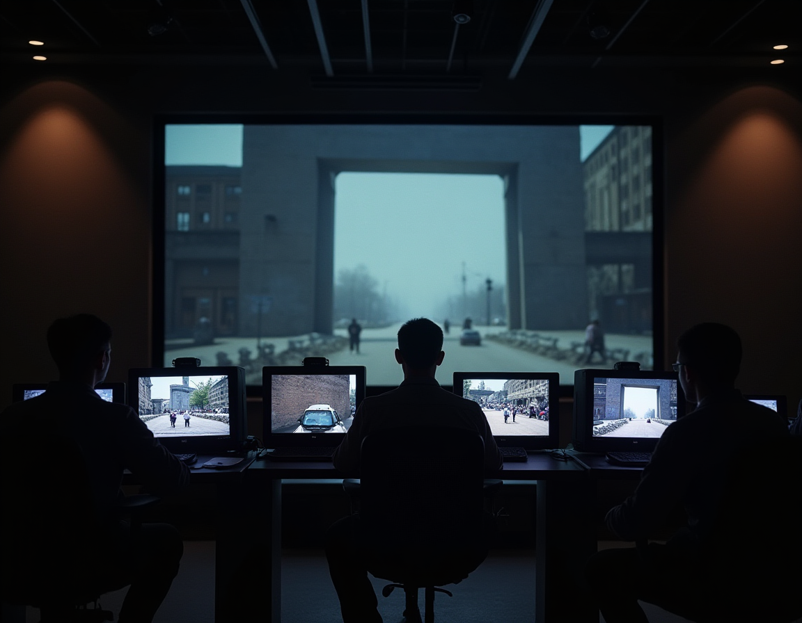 Television screens showing the Wall opening in 1989